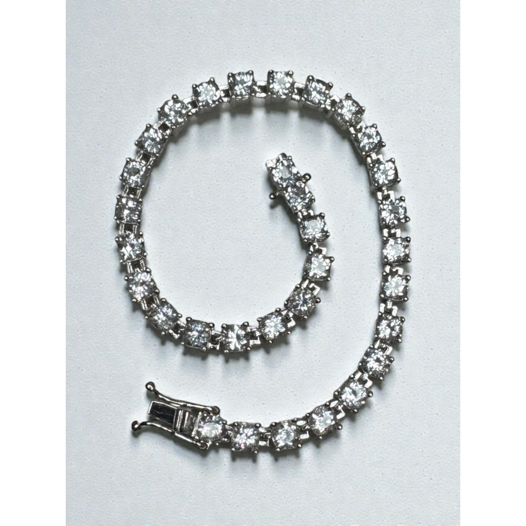Crystal Tennis Bracelet Silver Tone Prom Glam Modern 2010s