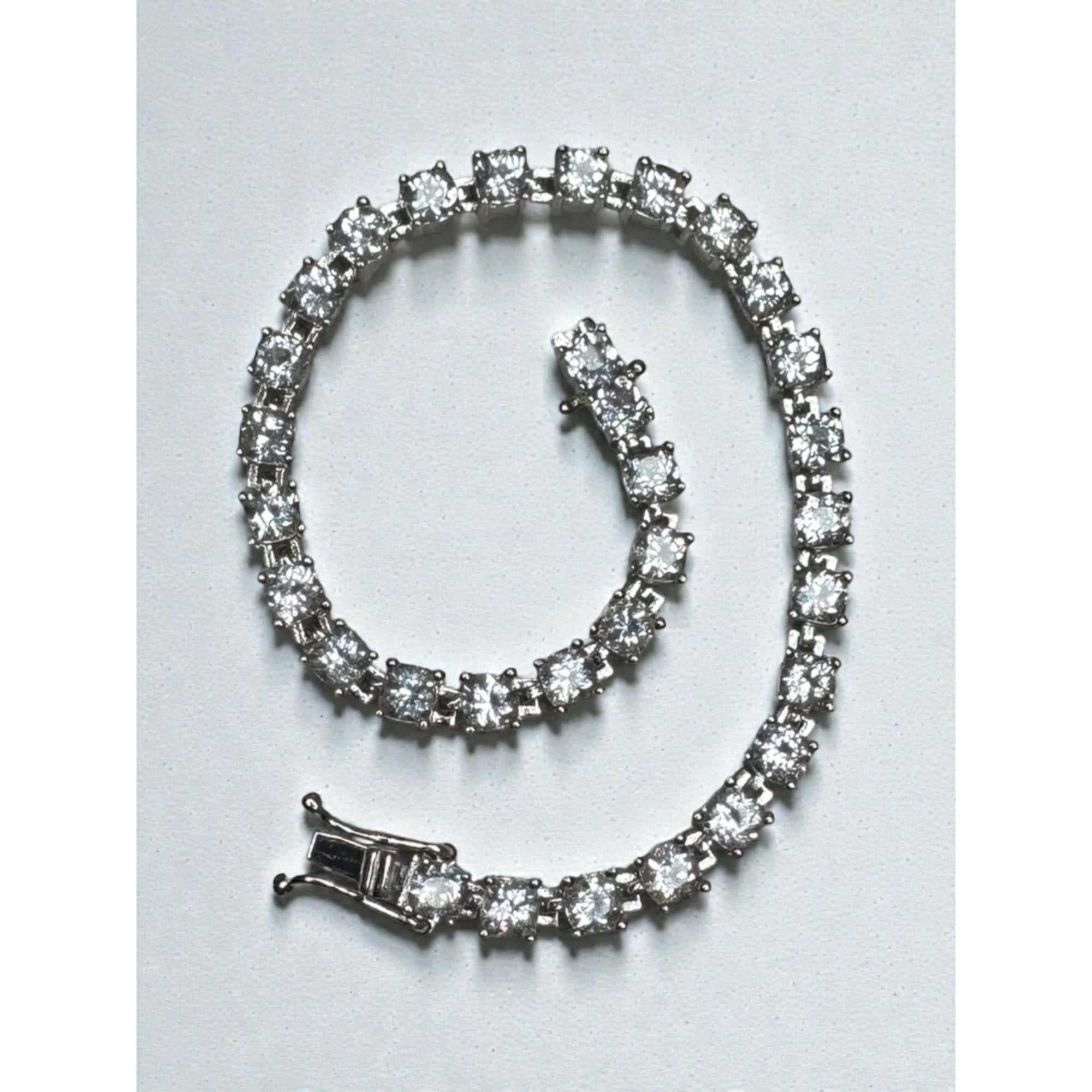 Crystal Tennis Bracelet Silver Tone Prom Glam Modern 2010s