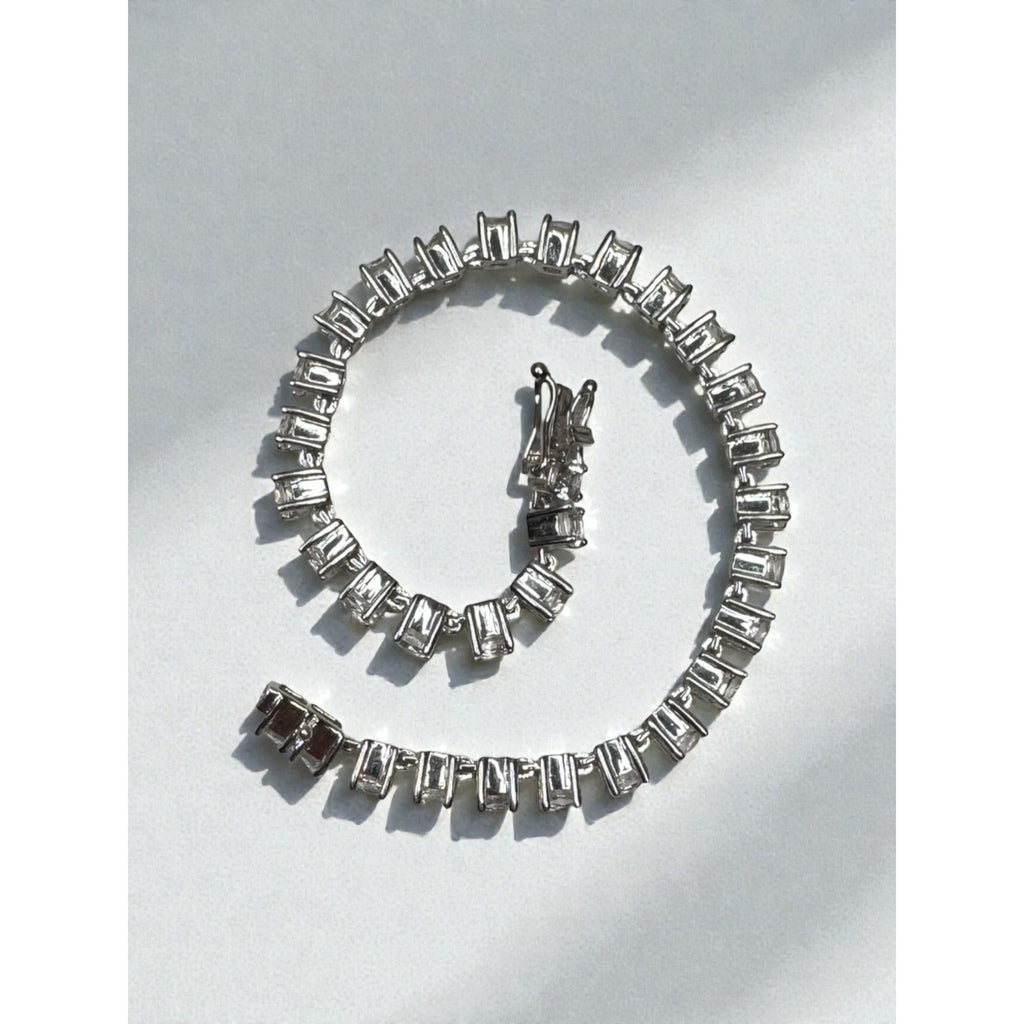 Crystal Tennis Bracelet Silver Tone Prom Glam Modern 2010s