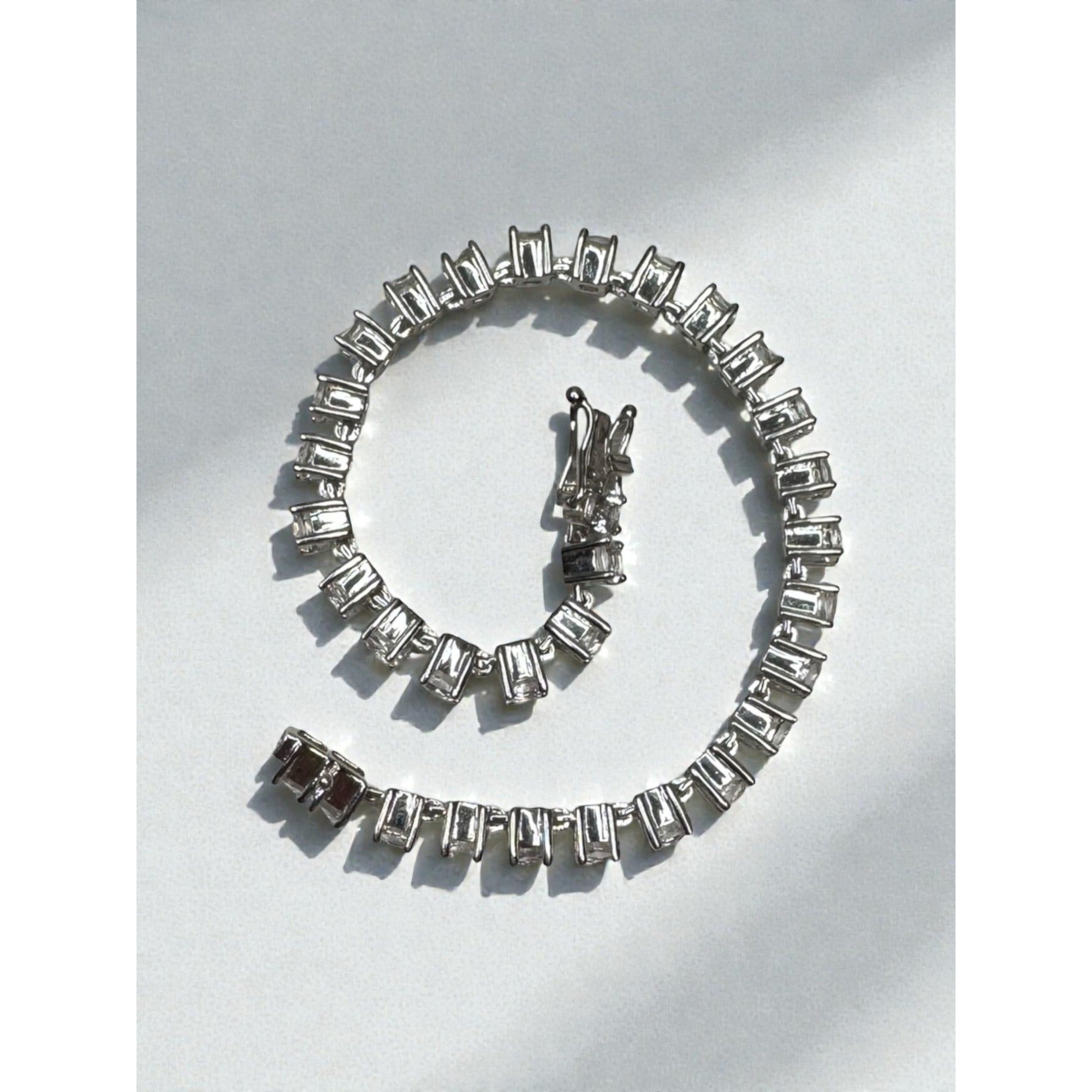 Crystal Tennis Bracelet Silver Tone Prom Glam Modern 2010s
