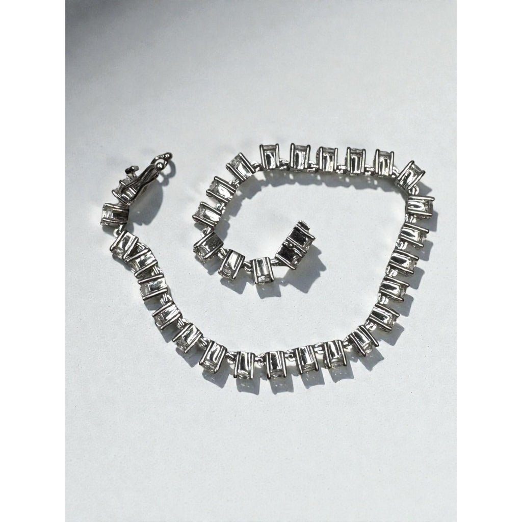 Crystal Tennis Bracelet Silver Tone Prom Glam Modern 2010s