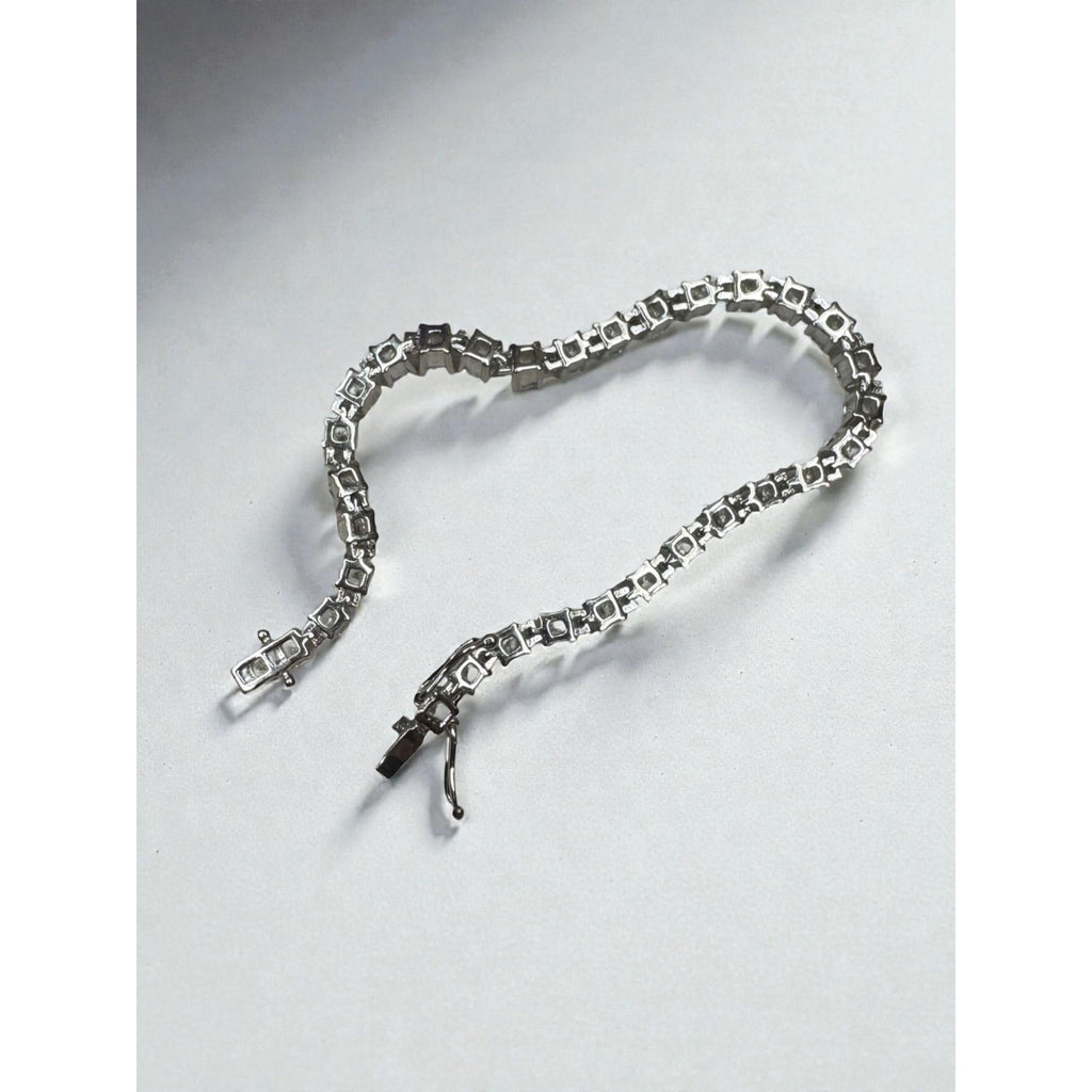 Crystal Tennis Bracelet Silver Tone Prom Glam Modern 2010s