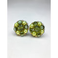 Green Beaded Cluster Clip On Earrings Gold Tone 1960s Vintage
