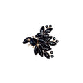 Black Glass Navette Rhinestone Spray Brooch Unsigned 1950s Vintage