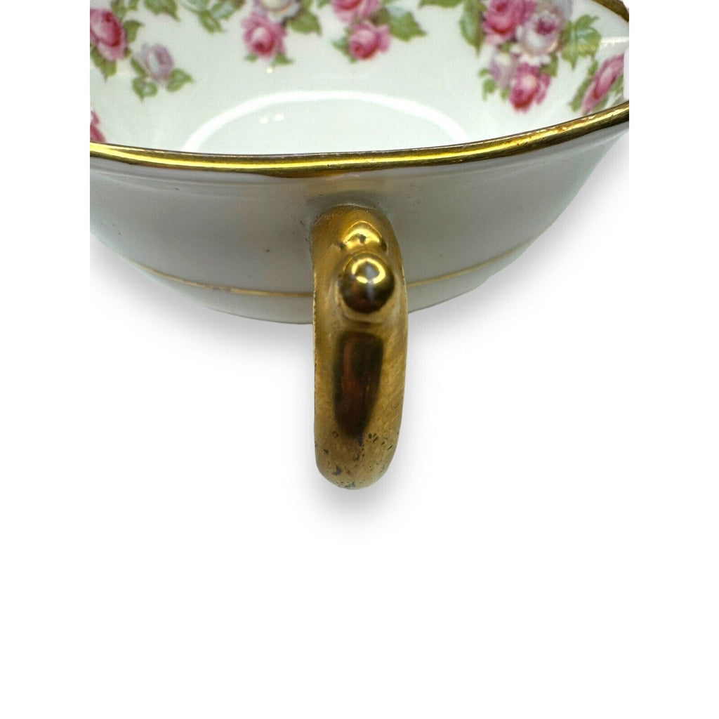 Tiffany & Co Adderley Bouillon Cup & Saucer Set Pink Roses Gold Trim England