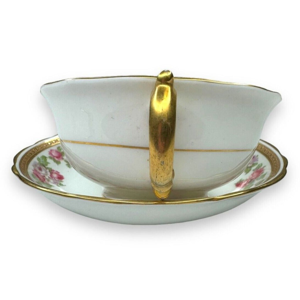 Tiffany & Co Adderley Bouillon Cup & Saucer Set Pink Roses Gold Trim England