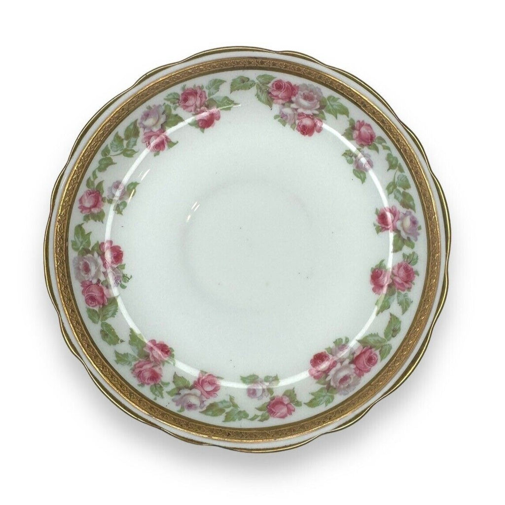 Tiffany & Co Adderley Bouillon Cup & Saucer Set Pink Roses Gold Trim England