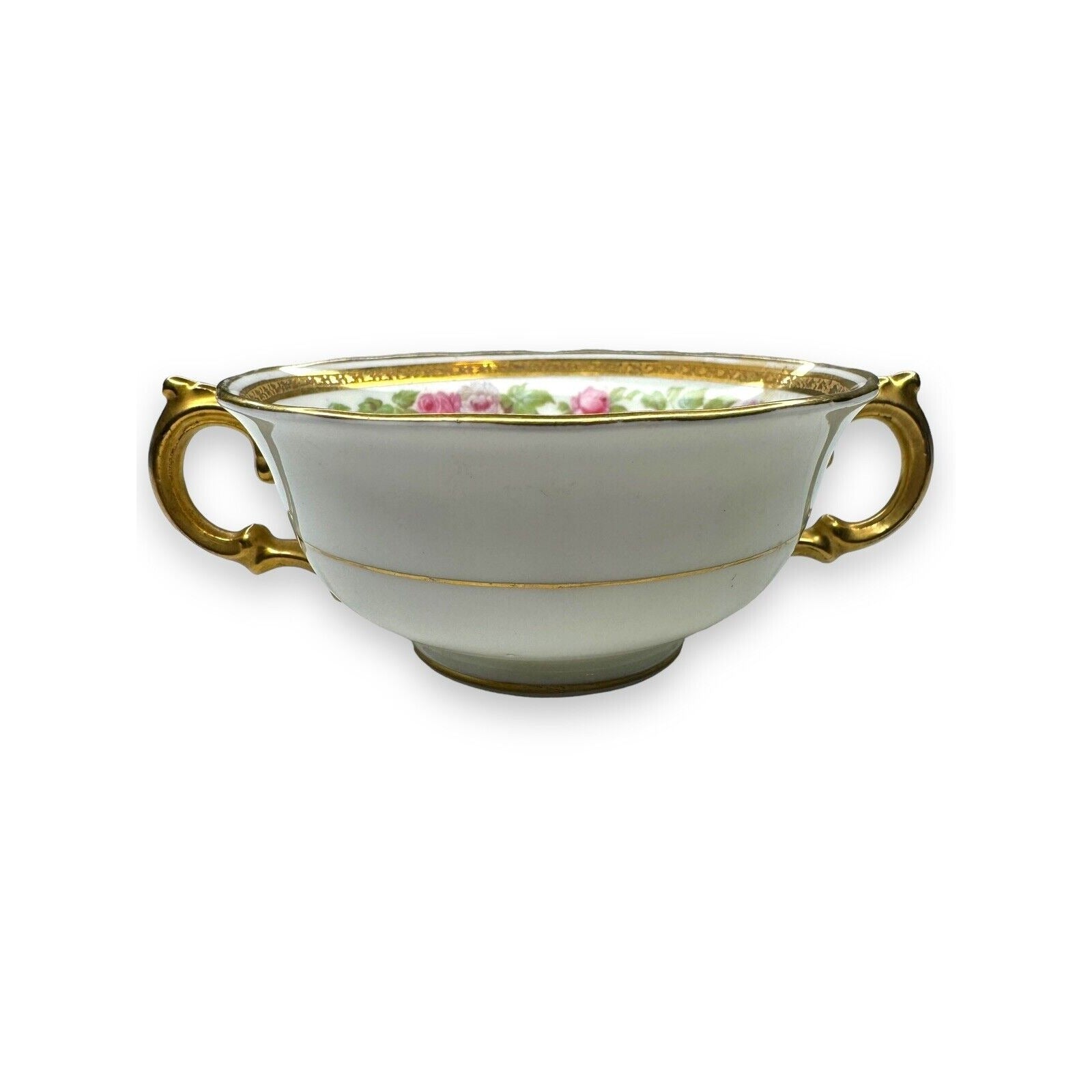 Tiffany & Co Adderley Bouillon Cup & Saucer Set Pink Roses Gold Trim England
