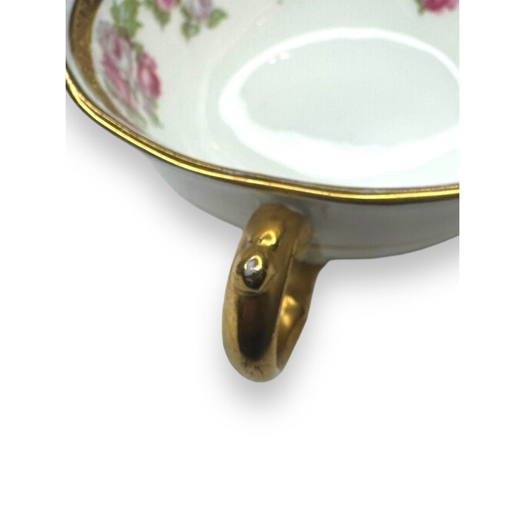 Tiffany & Co Adderley Bouillon Cup & Saucer Set Pink Roses Gold Trim England