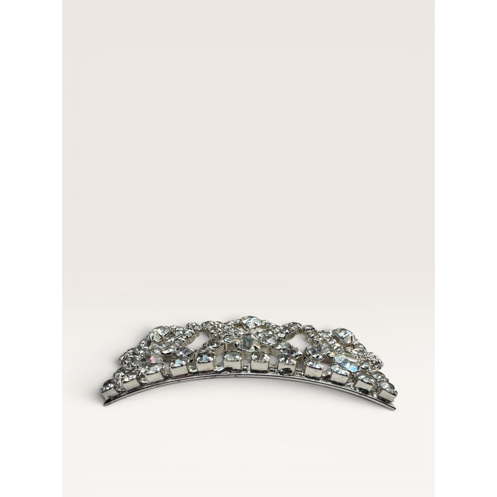 1950s Clear Crystal Crown Brooch Silver Tone Tiara Royal Vintage