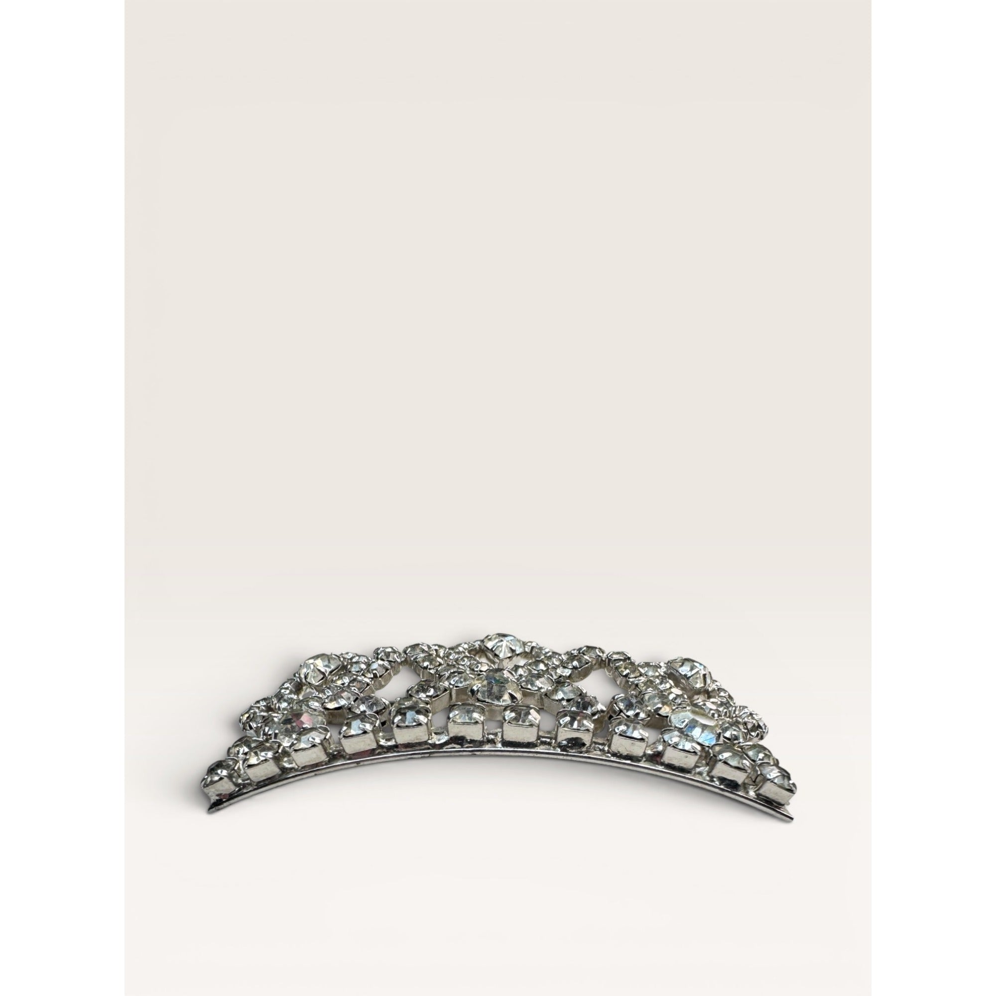 1950s Clear Crystal Crown Brooch Silver Tone Tiara Royal Vintage
