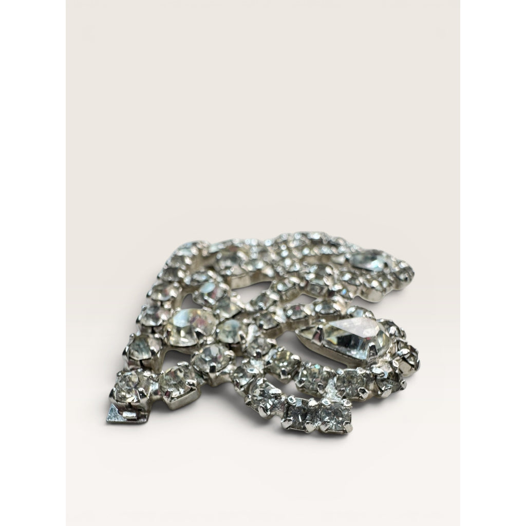 1950s Clear Crystal Crown Brooch Silver Tone Tiara Royal Vintage