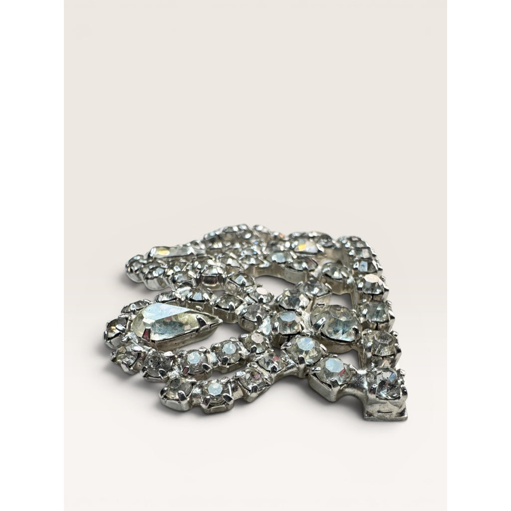 1950s Clear Crystal Crown Brooch Silver Tone Tiara Royal Vintage