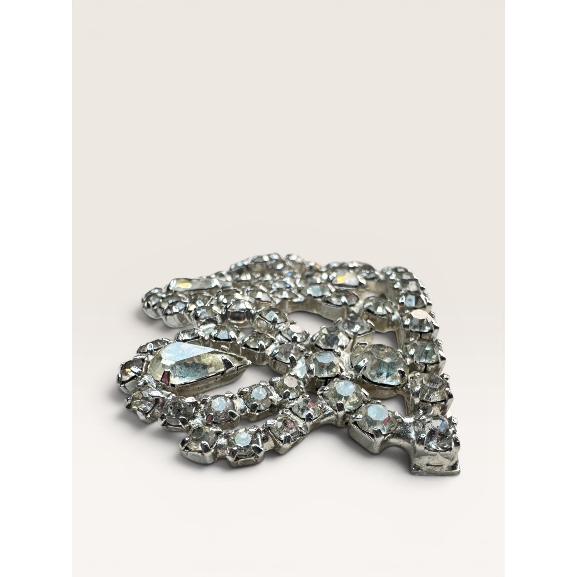 1950s Clear Crystal Crown Brooch Silver Tone Tiara Royal Vintage
