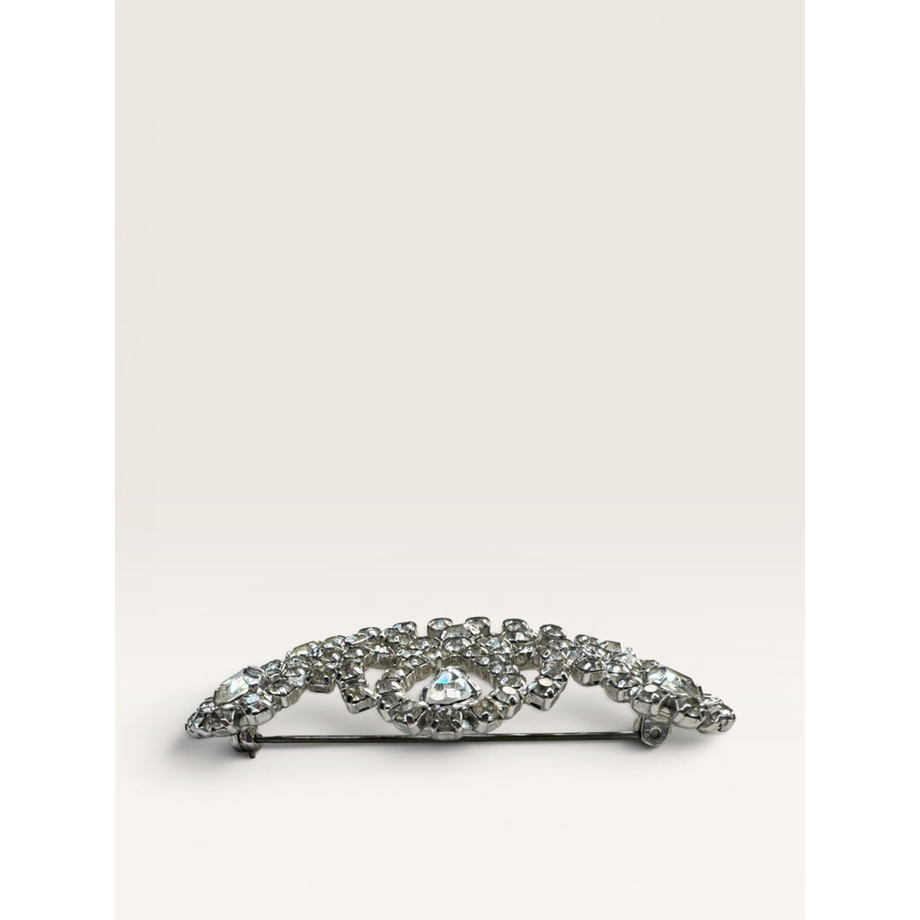 1950s Clear Crystal Crown Brooch Silver Tone Tiara Royal Vintage