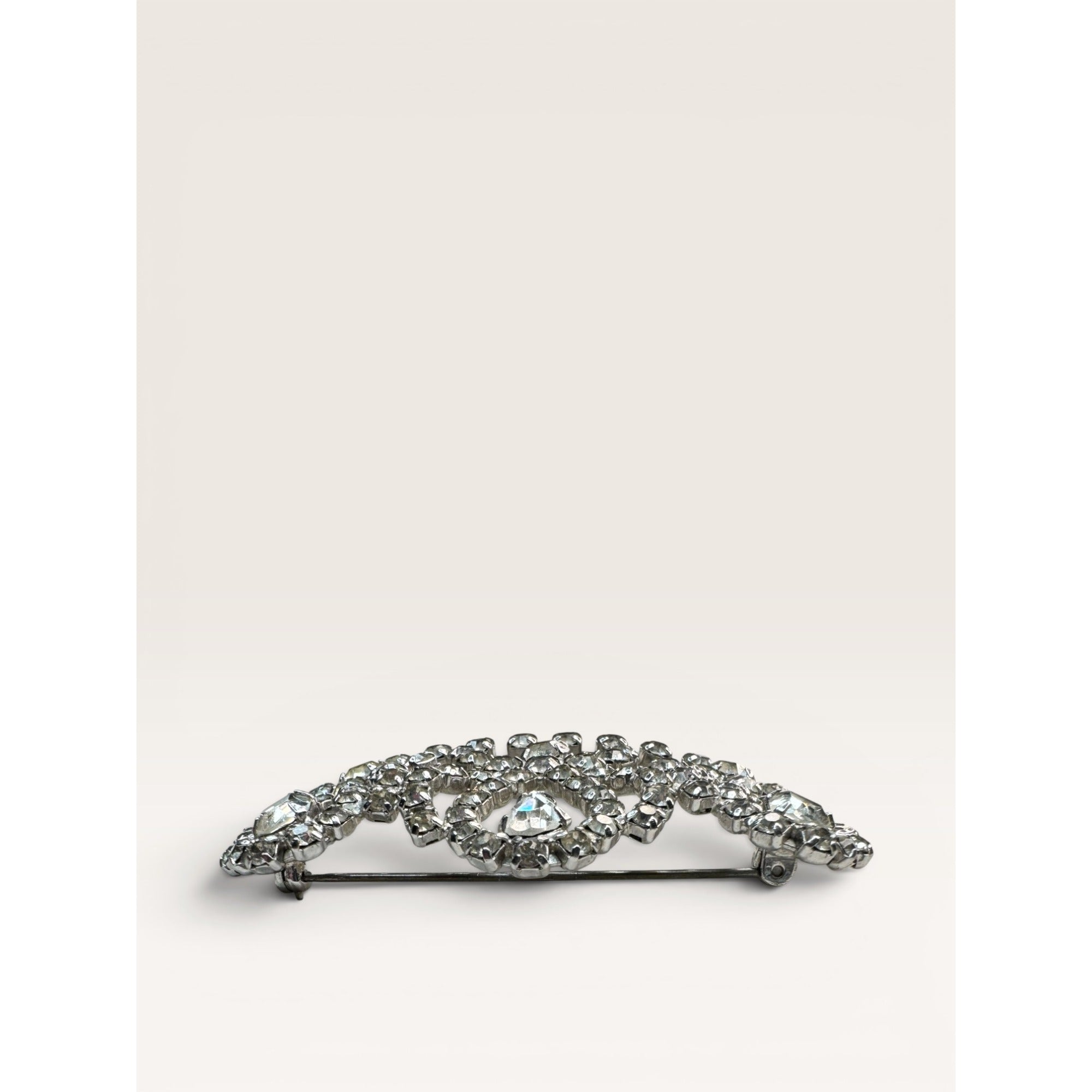 1950s Clear Crystal Crown Brooch Silver Tone Tiara Royal Vintage