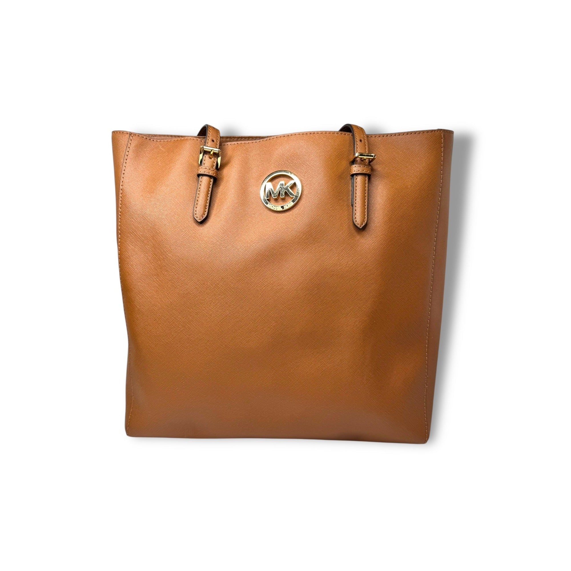 Michael Kors Jet Set Tote Brown Saffiano Leather Adjustable Straps Gold Tone Hardware