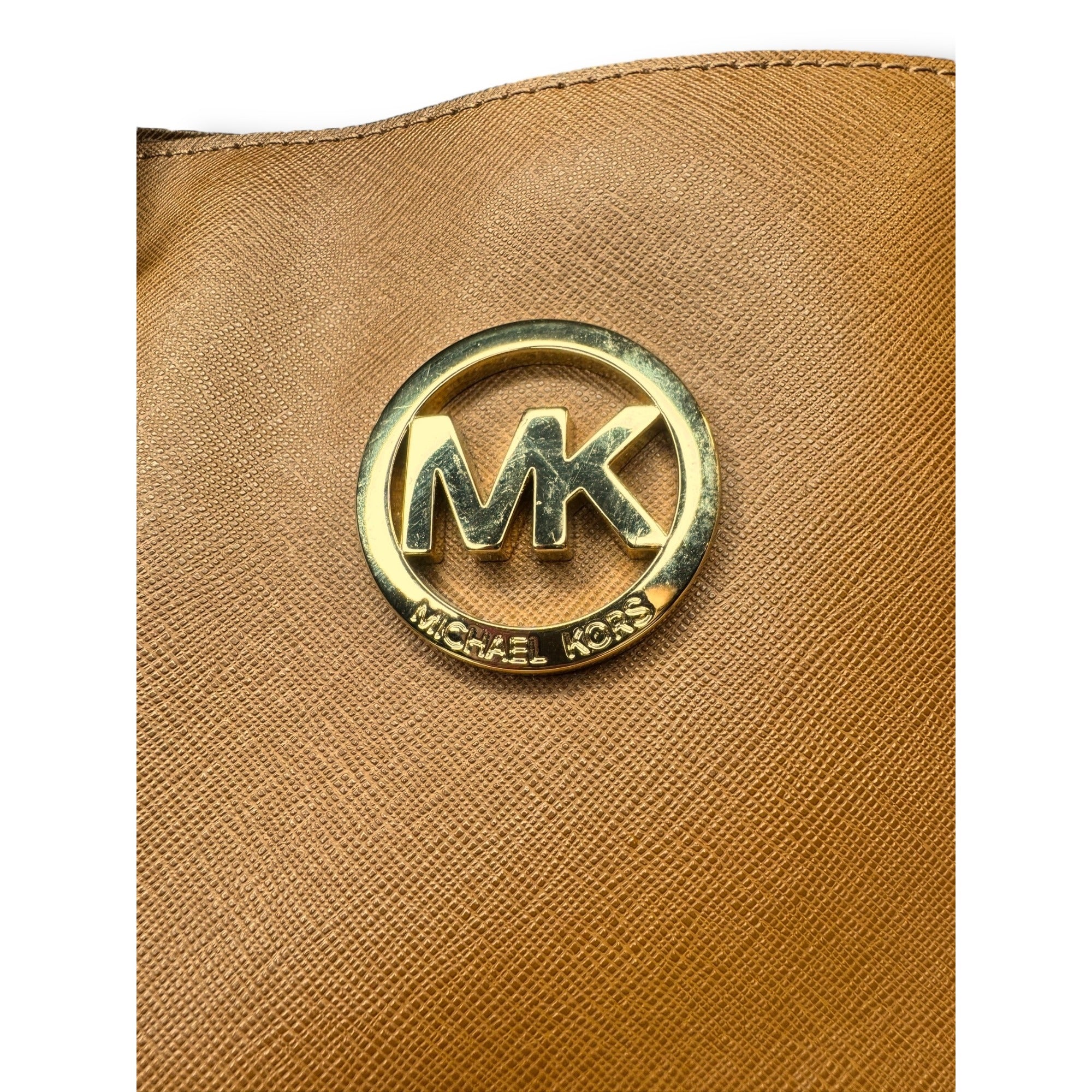 Michael Kors Jet Set Tote Brown Saffiano Leather Adjustable Straps Gold Tone Hardware