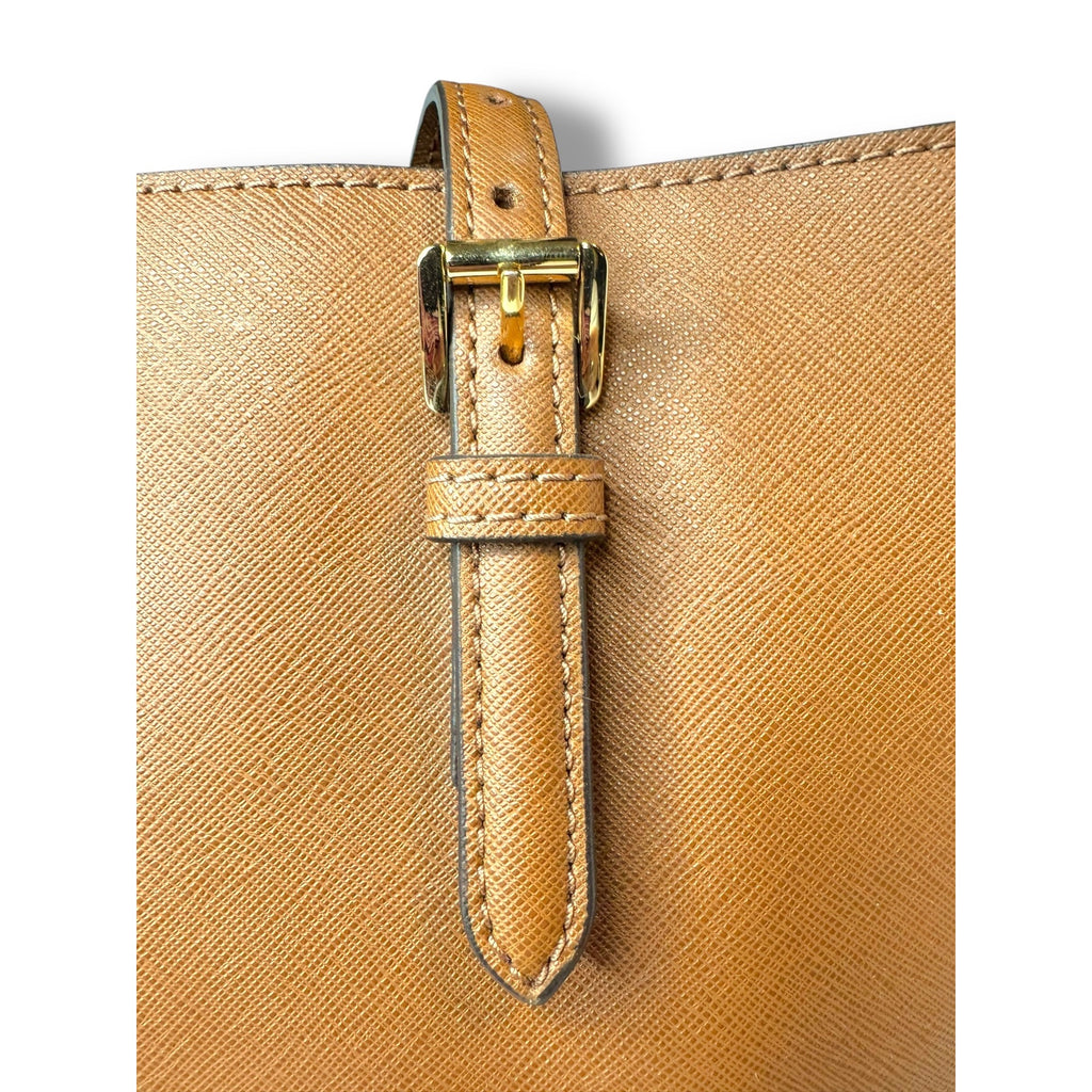 Michael Kors Jet Set Tote Brown Saffiano Leather Adjustable Straps Gold Tone Hardware