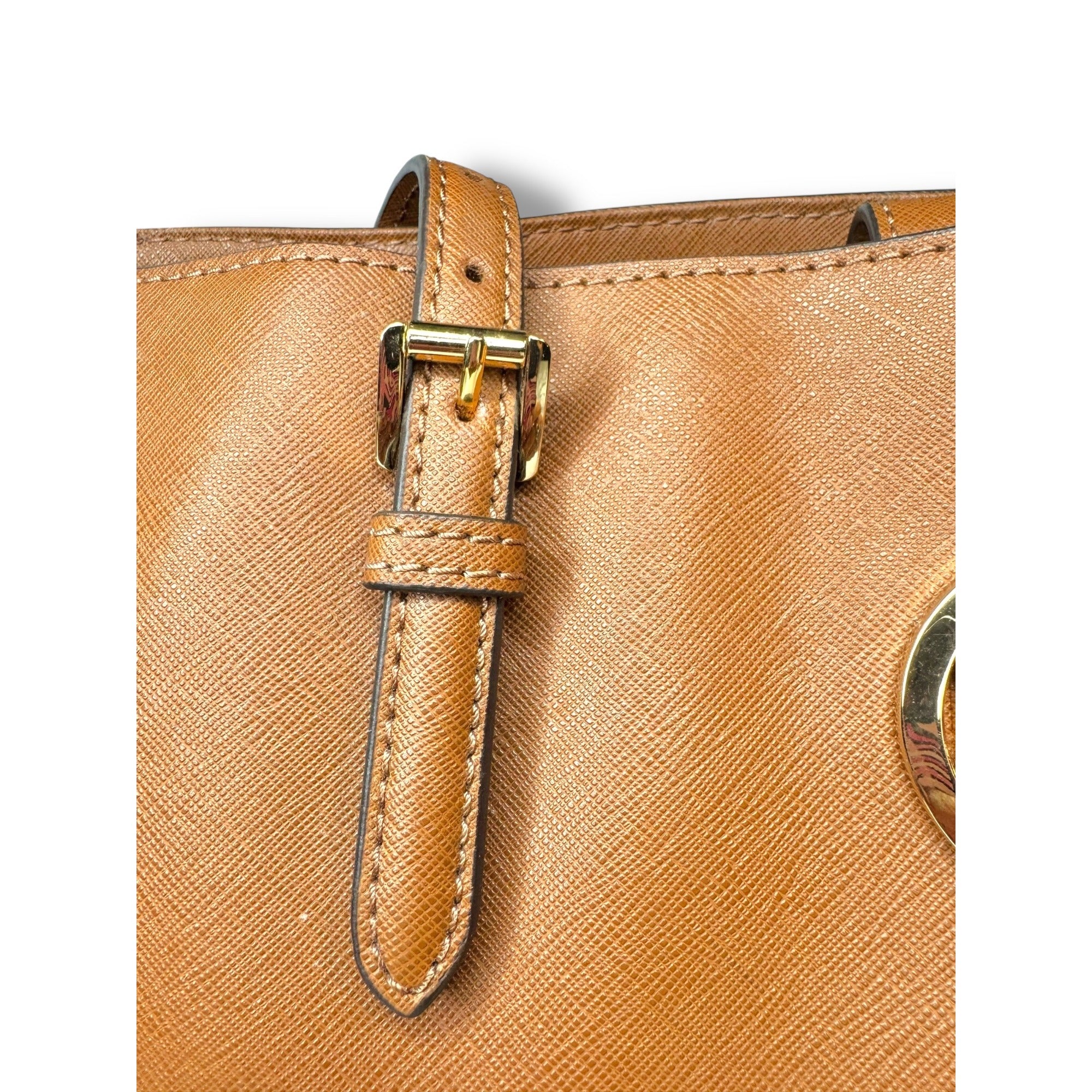 Michael Kors Jet Set Tote Brown Saffiano Leather Adjustable Straps Gold Tone Hardware