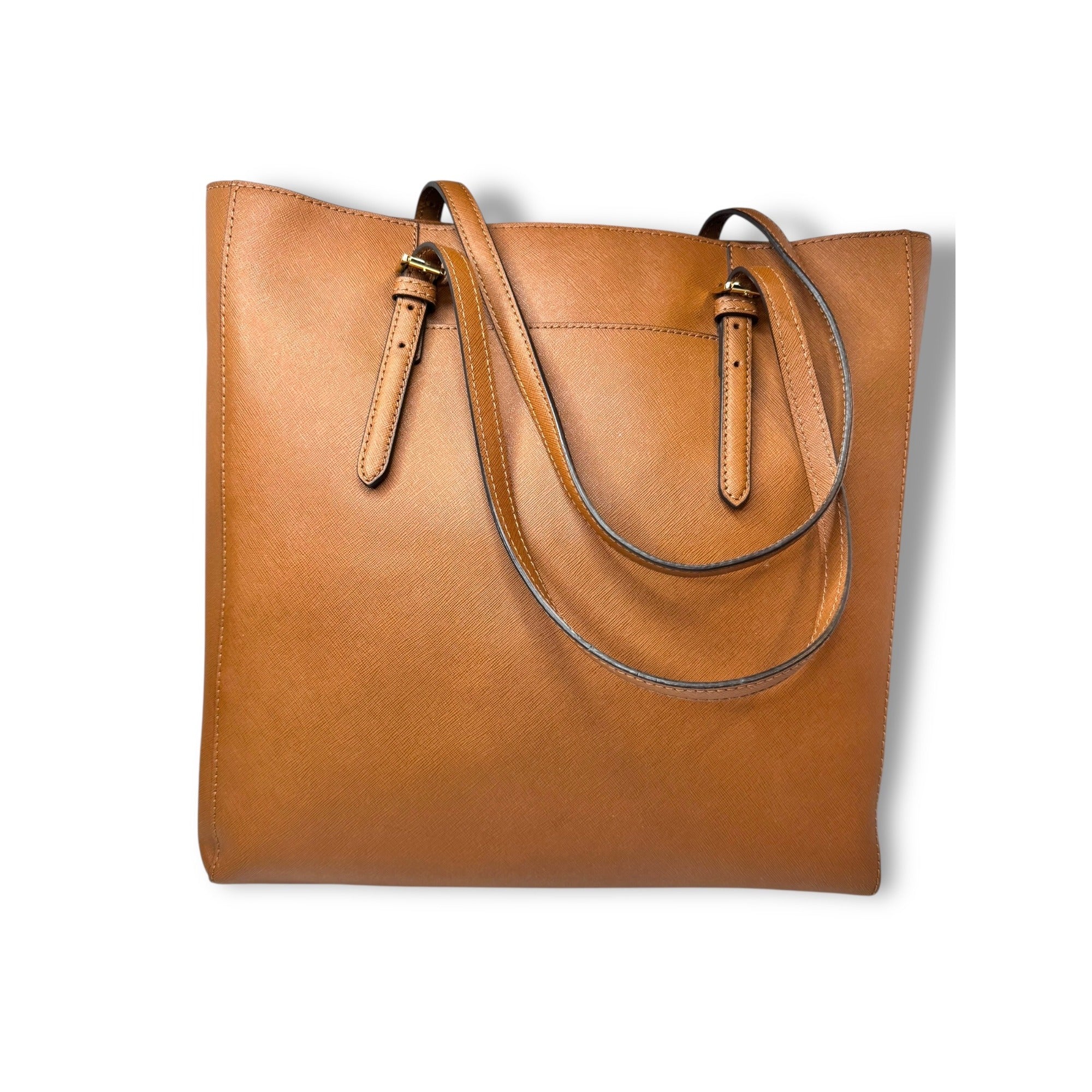 Michael Kors Jet Set Tote Brown Saffiano Leather Adjustable Straps Gold Tone Hardware