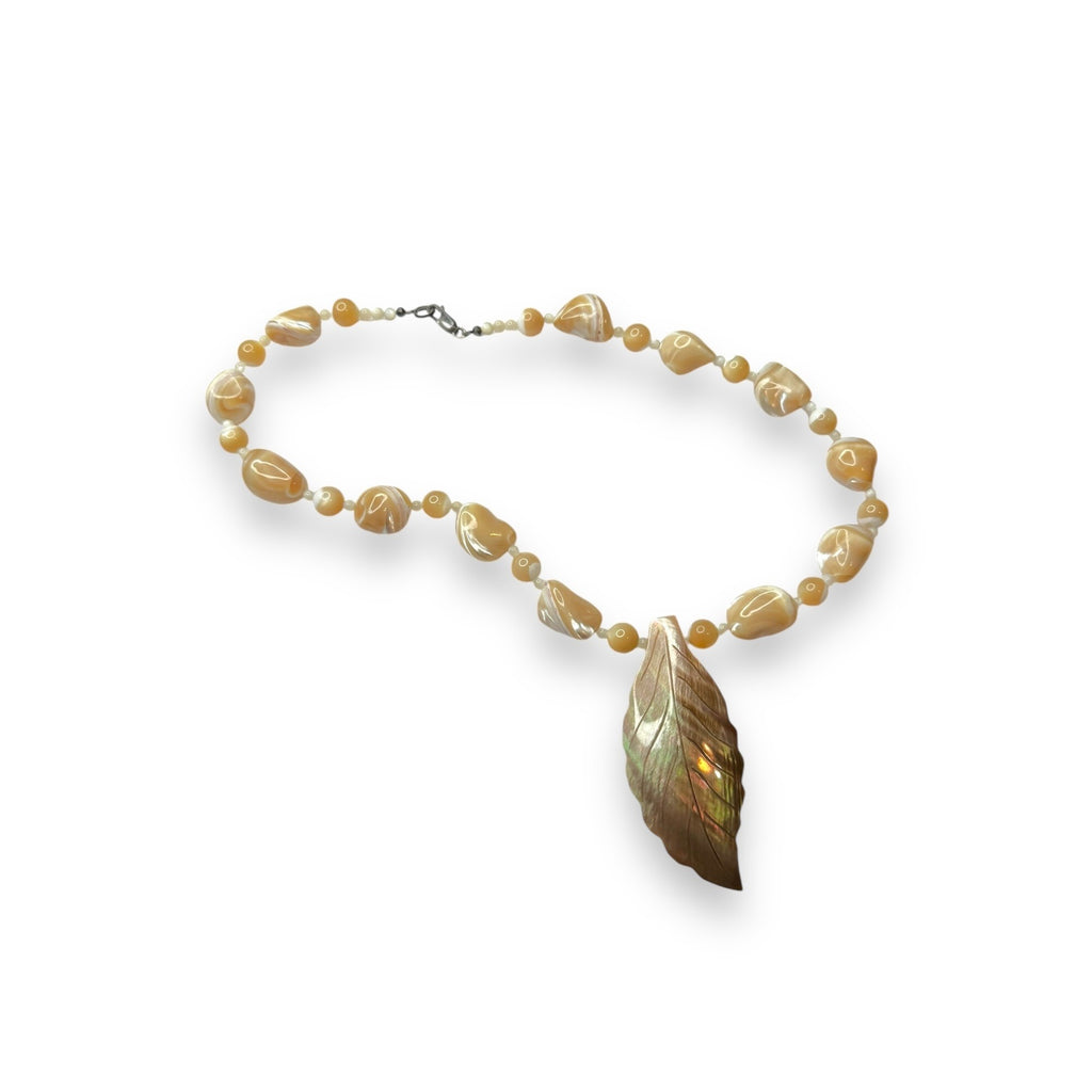 Mother Of Pearl Abalone Leaf Necklace With Sterling Silver Lobster Clasp 18.5"