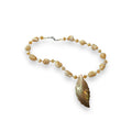 Mother Of Pearl Abalone Leaf Necklace With Sterling Silver Lobster Clasp 18.5"