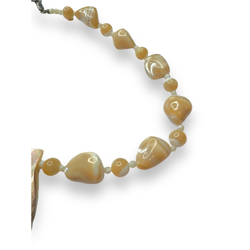 Mother Of Pearl Abalone Leaf Necklace With Sterling Silver Lobster Clasp 18.5"