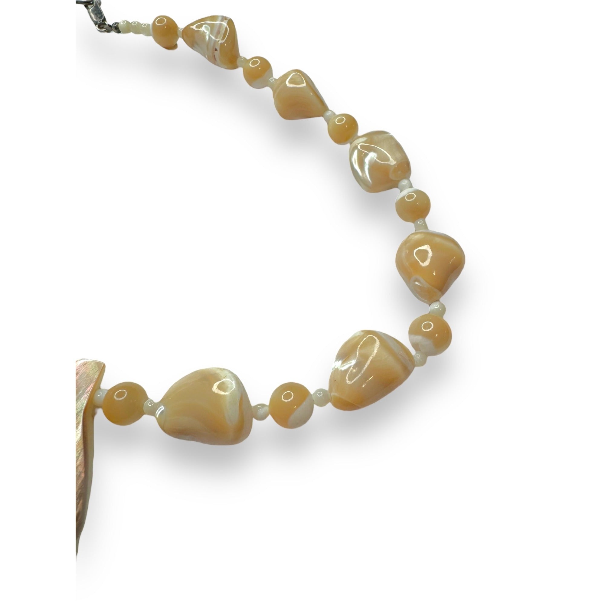 Mother Of Pearl Abalone Leaf Necklace With Sterling Silver Lobster Clasp 18.5"