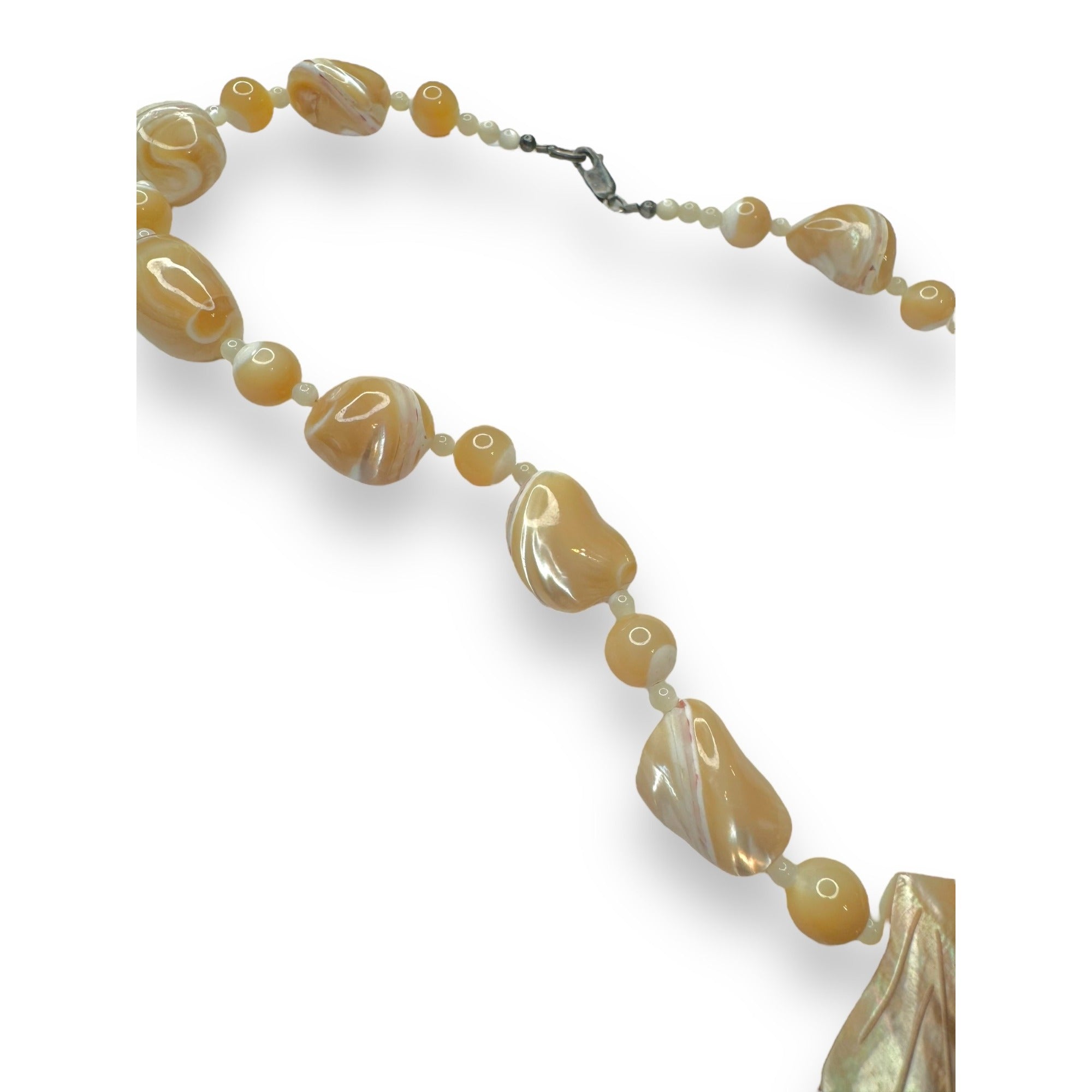 Mother Of Pearl Abalone Leaf Necklace With Sterling Silver Lobster Clasp 18.5"