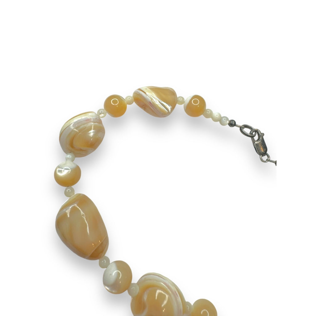Mother Of Pearl Abalone Leaf Necklace With Sterling Silver Lobster Clasp 18.5"