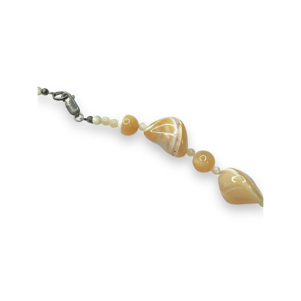 Mother Of Pearl Abalone Leaf Necklace With Sterling Silver Lobster Clasp 18.5"