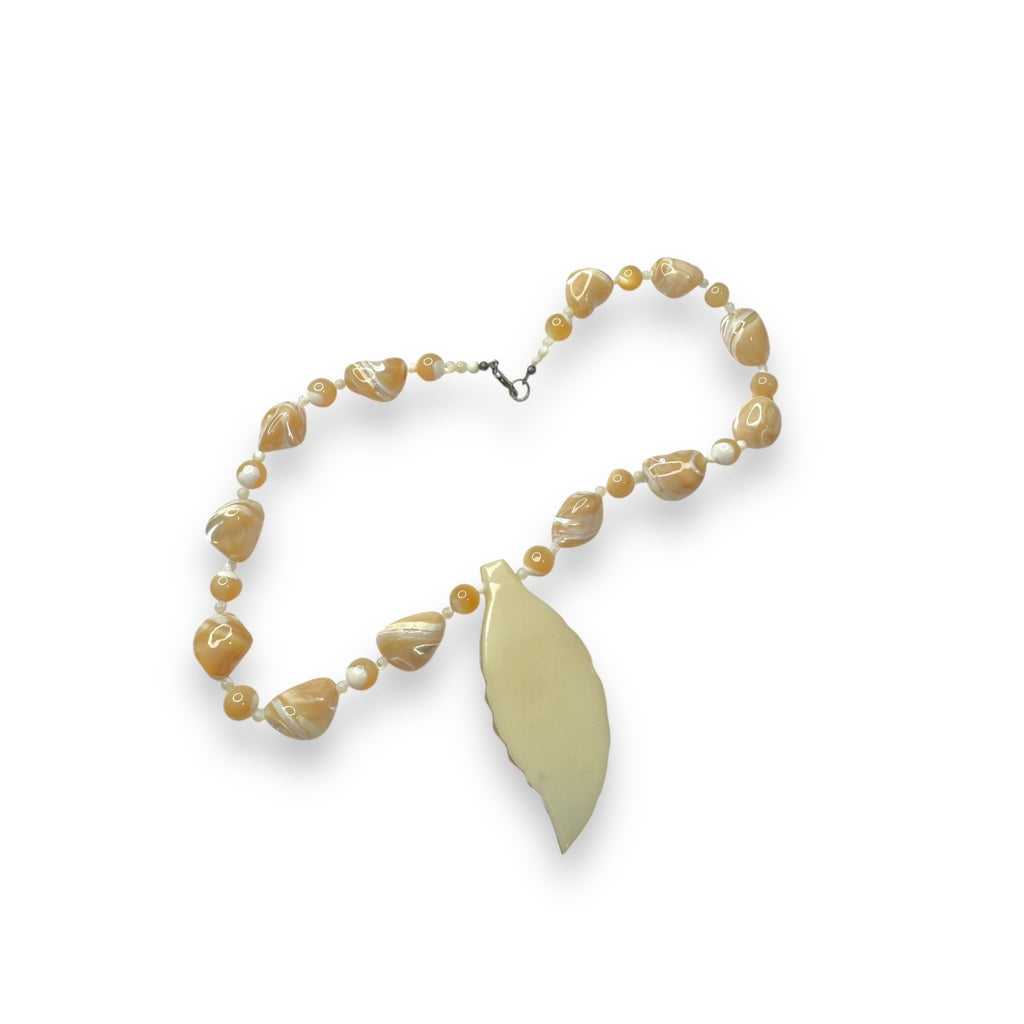 Mother Of Pearl Abalone Leaf Necklace With Sterling Silver Lobster Clasp 18.5"