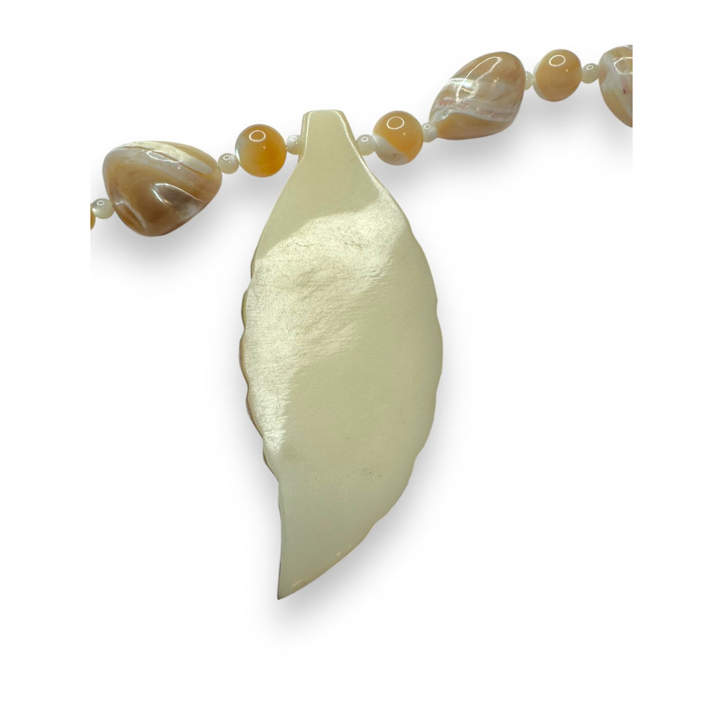 Mother Of Pearl Abalone Leaf Necklace With Sterling Silver Lobster Clasp 18.5"
