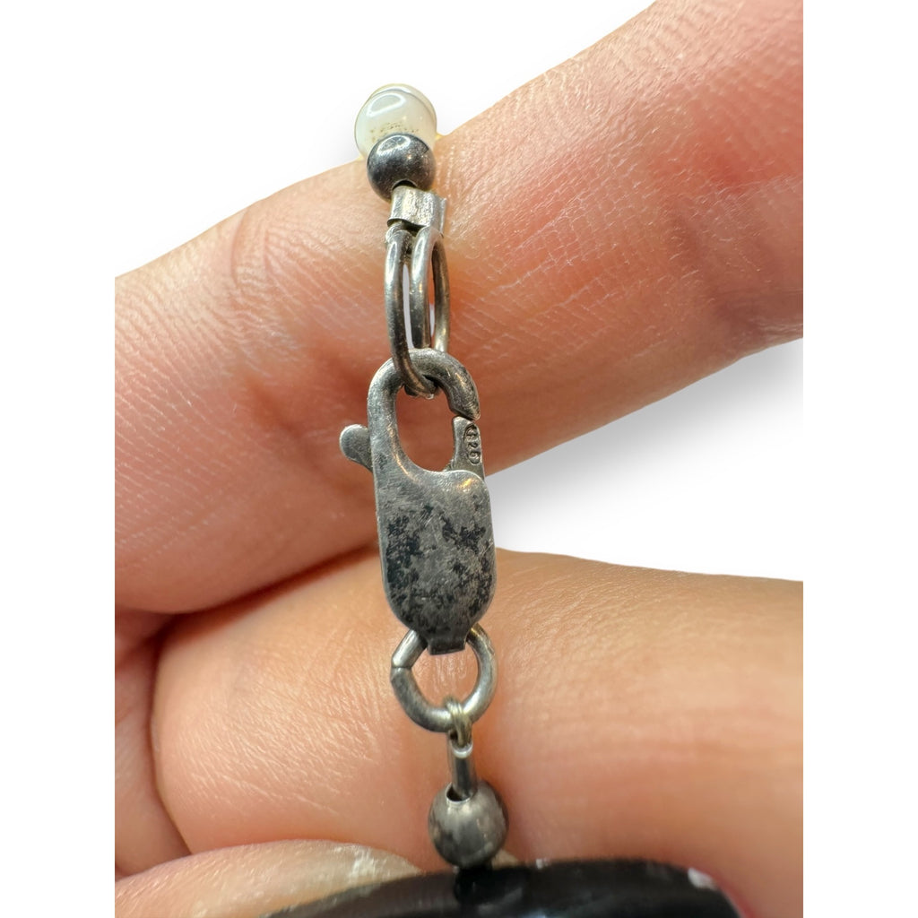 Mother Of Pearl Abalone Leaf Necklace With Sterling Silver Lobster Clasp 18.5"
