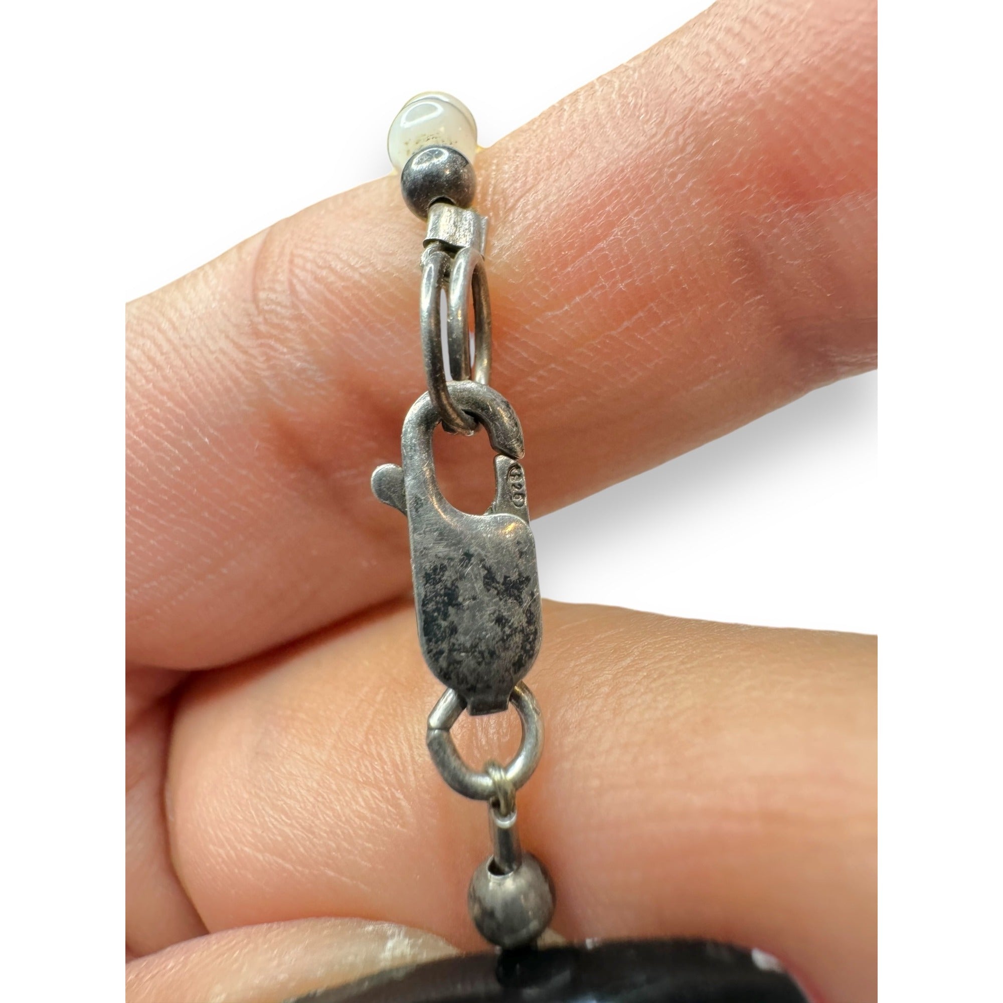 Mother Of Pearl Abalone Leaf Necklace With Sterling Silver Lobster Clasp 18.5"