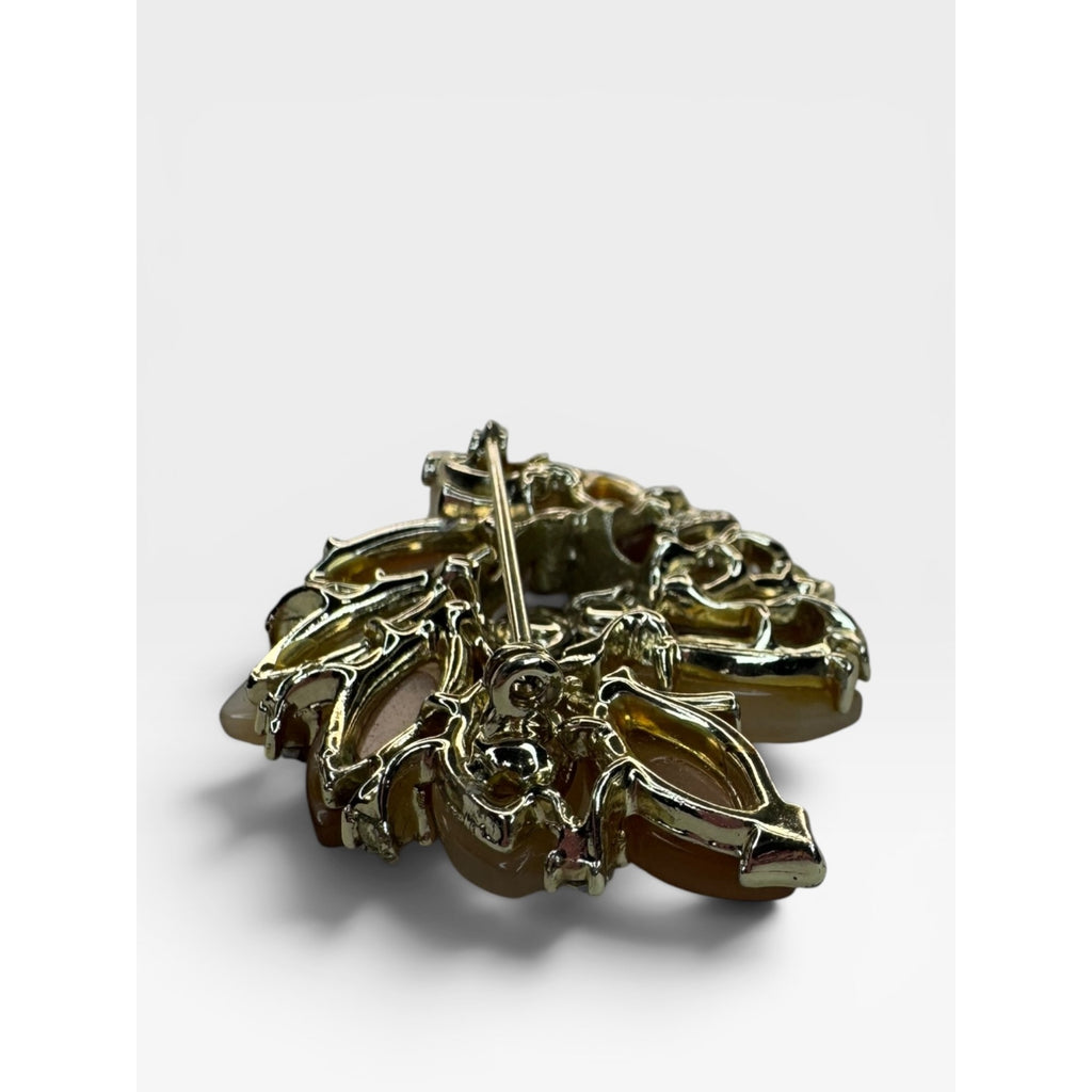 Lisner Lucite Leaf Brooch AB Crystal Floral Spray Pin Gold Tone