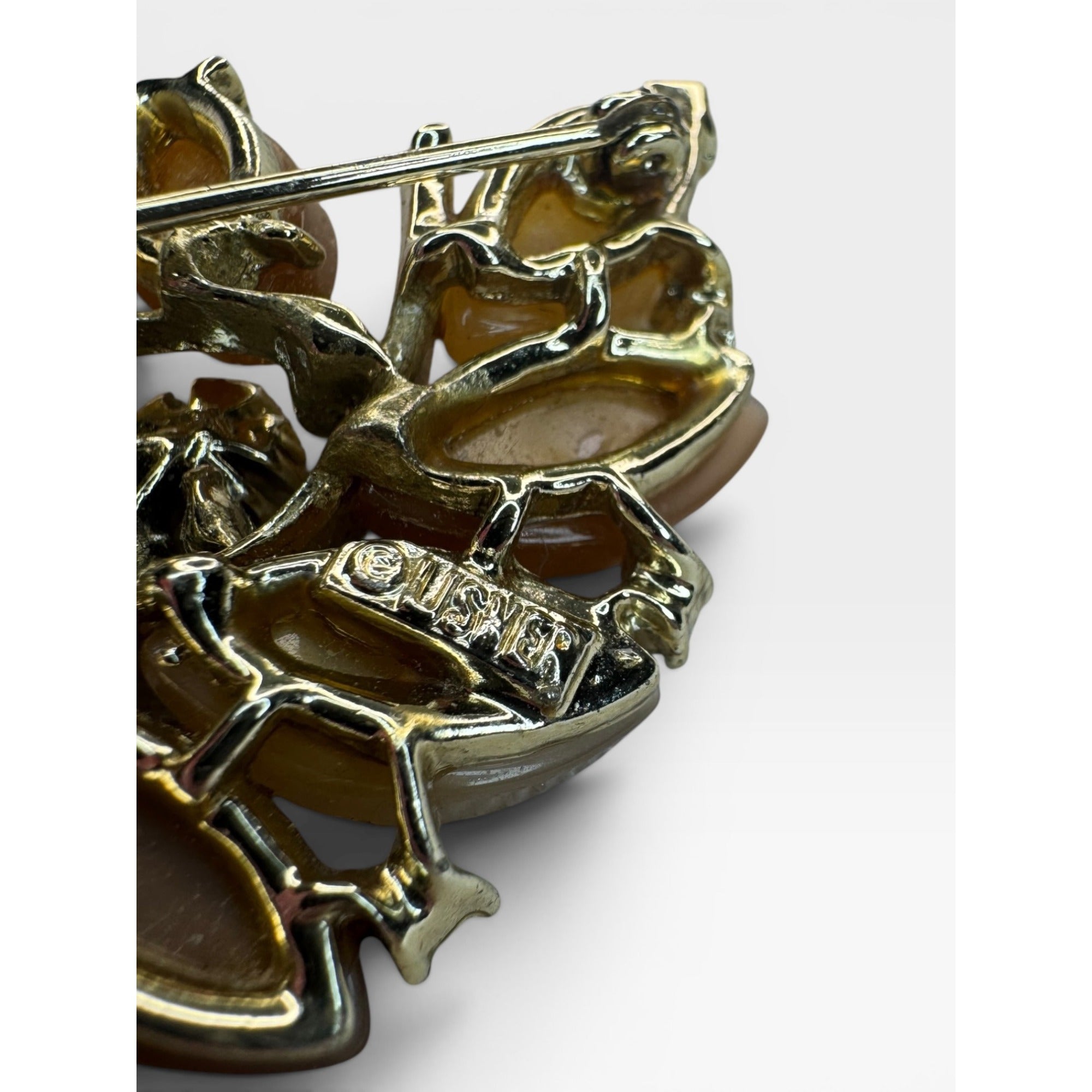 Lisner Lucite Leaf Brooch AB Crystal Floral Spray Pin Gold Tone