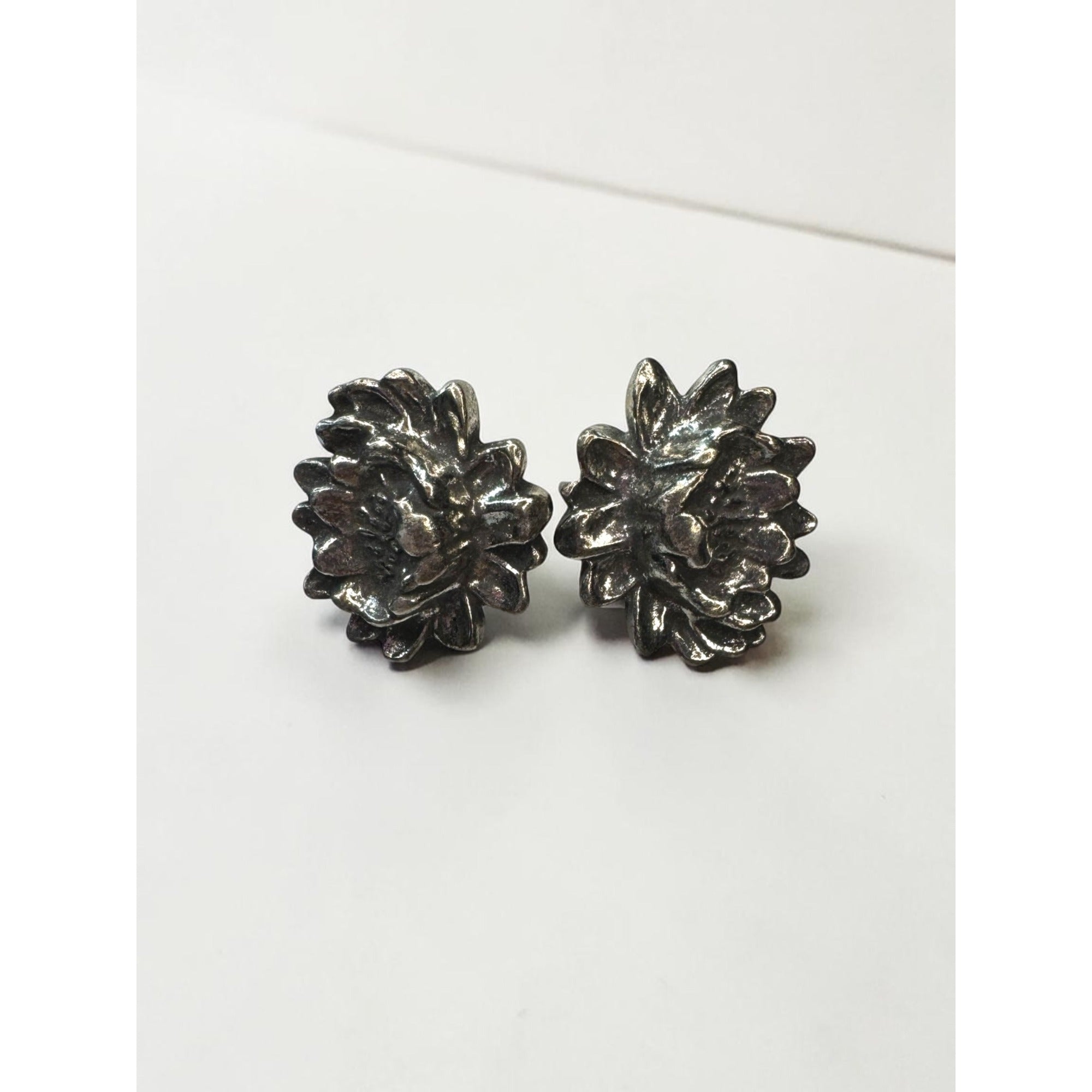 Coro Silver Tone Floral Clip On Earrings Signed Vintage Mid Century