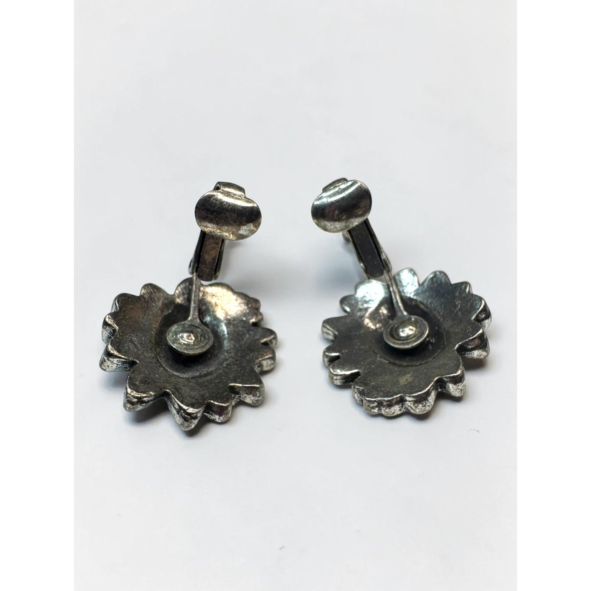 Coro Silver Tone Floral Clip On Earrings Signed Vintage Mid Century