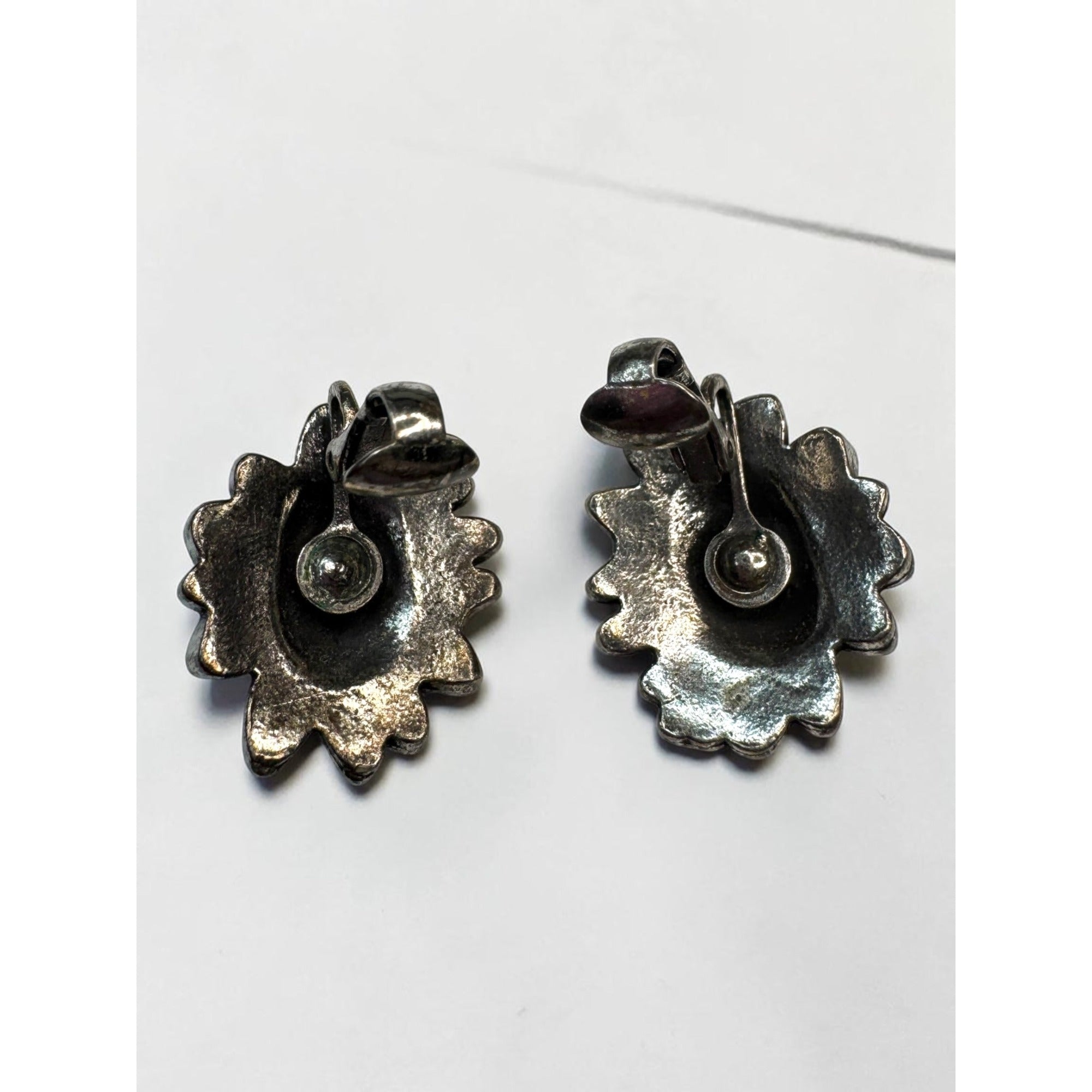 Coro Silver Tone Floral Clip On Earrings Signed Vintage Mid Century