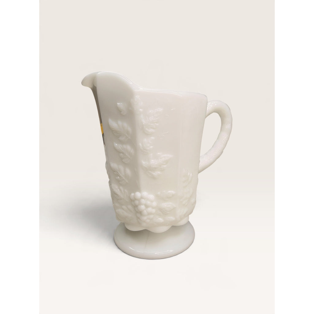 Westmoreland Milk Glass Paneled Grape Pitcher Creamer 4.5 Inch UV Glow