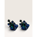 Blue Green Molded Glass Crystal Rhinestone Cluster Clip Earrings 1.08" Vintage