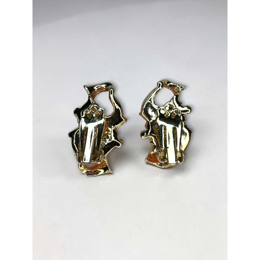 Pink Moonglow Lucite Cabochon Clip On Earrings Gold Tone 1960s Vintage