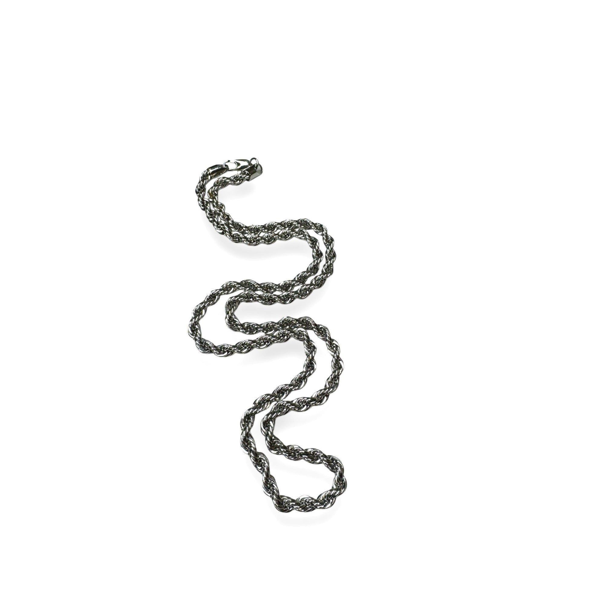 14K White Gold Plated Rope Chain Necklace 23.75" Lobster Claw Clasp