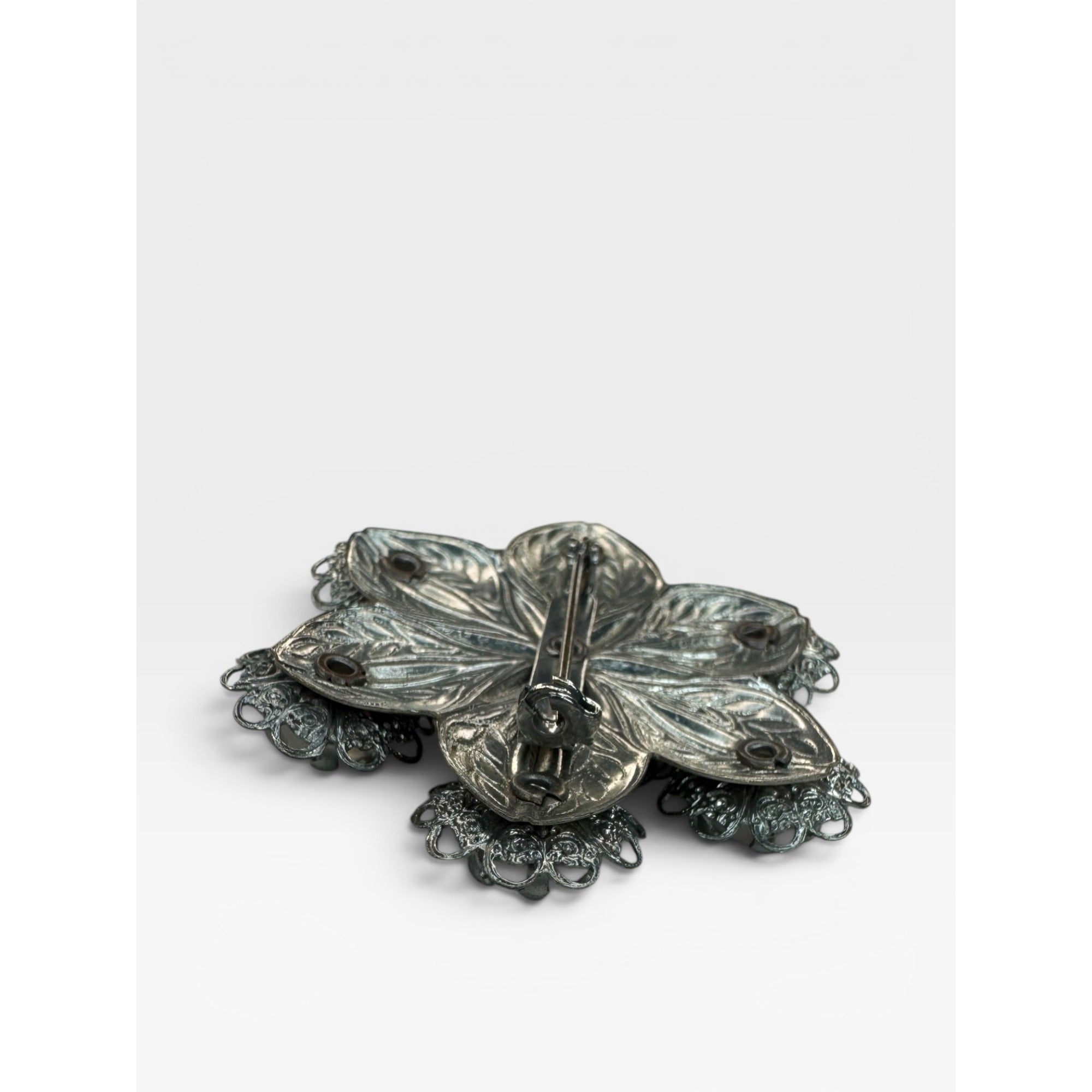 Moonglow Lucite Flower Brooch Silver Tone Filigree Floral Pin Vintage