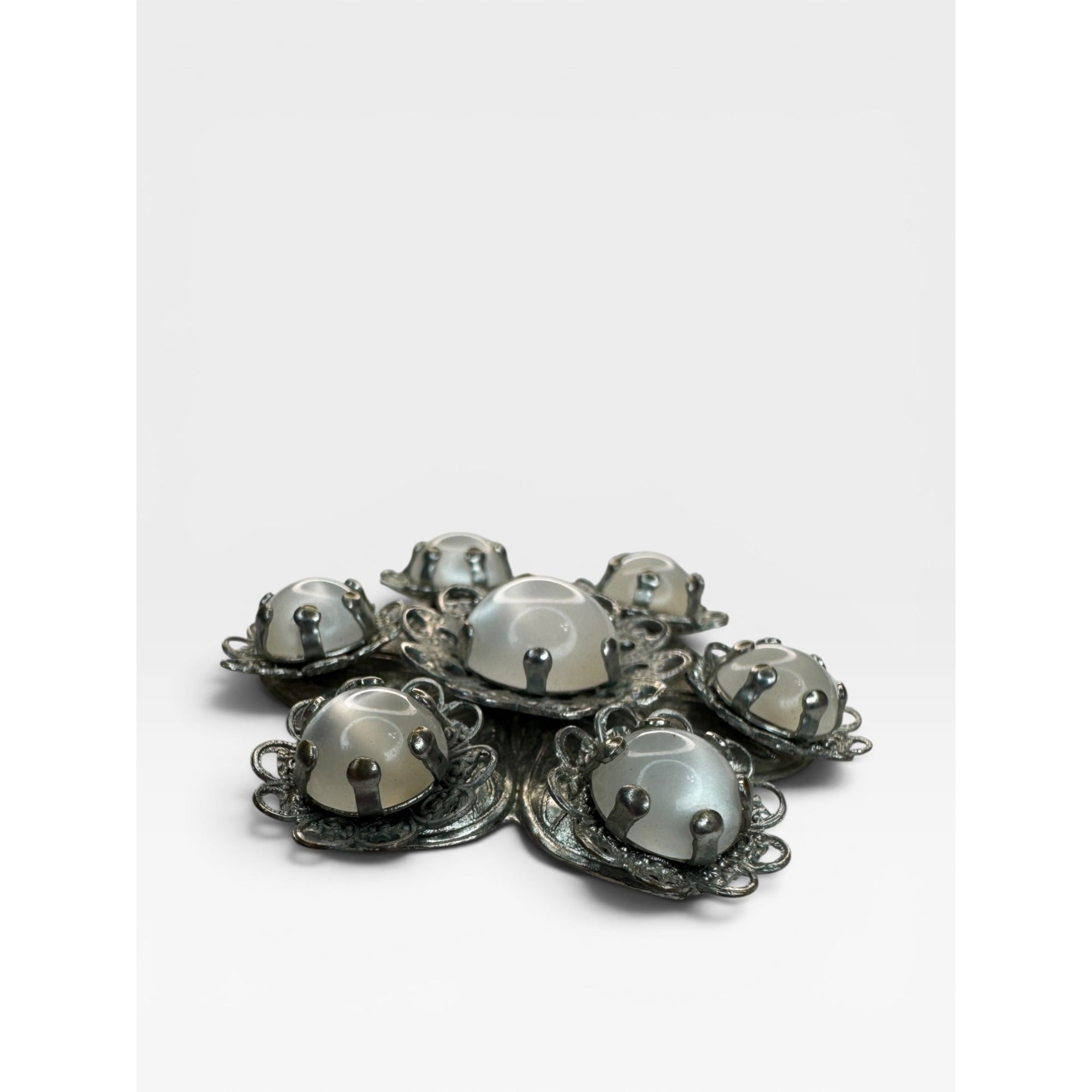 Moonglow Lucite Flower Brooch Silver Tone Filigree Floral Pin Vintage
