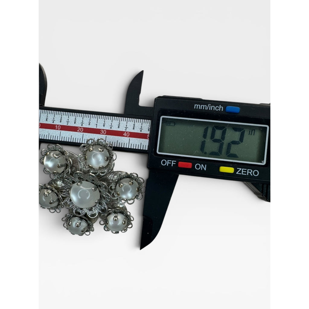 Moonglow Lucite Flower Brooch Silver Tone Filigree Floral Pin Vintage