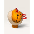 Lion Plush Ornament Yellow White Felt Wool Pom Pom Handmade Vintage 1980s