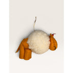 Lion Plush Ornament Yellow White Felt Wool Pom Pom Handmade Vintage 1980s